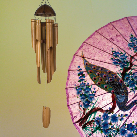 36" Half Coconut Bamboo Wind Chime by Woodstock | Outdoor Wind Chimes | Patio Wind Chimes | Yard Decor