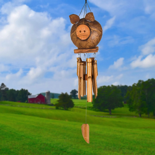 22" Coco Pig Bamboo Wind Chime by Woodstock | Patio Wind Chimes