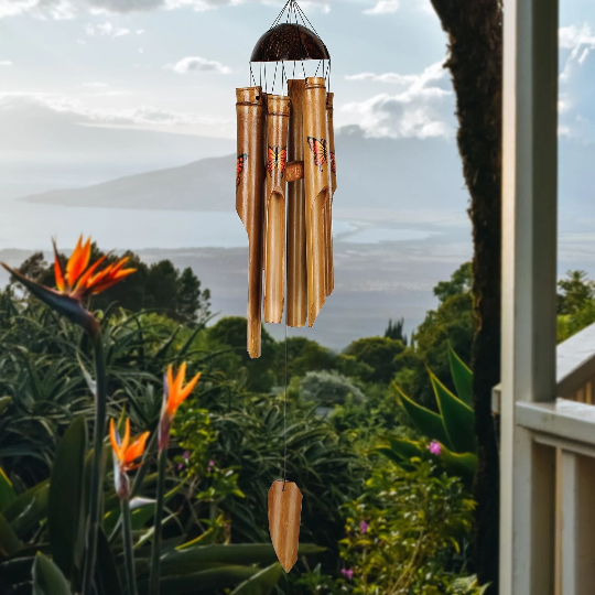 24" Orange Butterfly Bamboo Wind Chime by Woodstock | Outdoor Chimes | Housewarming Gifts | Butterfly Gifts | Patio Decor | Yard Chimes