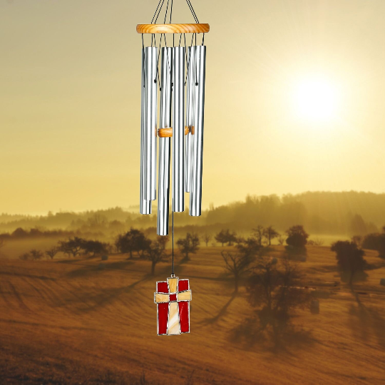 28" Amazing Grace Stained Glass Wind Chime by Woodstock | Indoor/Outdoor Wind Chimes | Cross Wind Chimes | Religious Wind Chimes