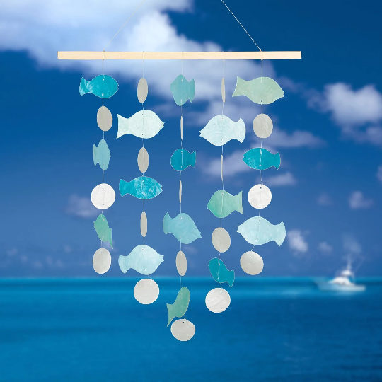 21" Inline Fish Capiz Wind Chime by Woodstock | Patio Chimes