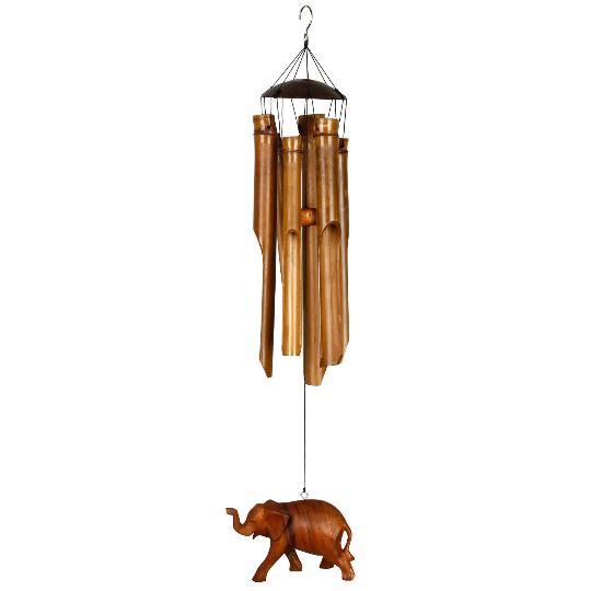 24" Half Coconut Elephant Bamboo Wind Chime by Woodstock | Outdoor Chimes | Housewarming Gifts | Patio Chimes | Yard Decorations