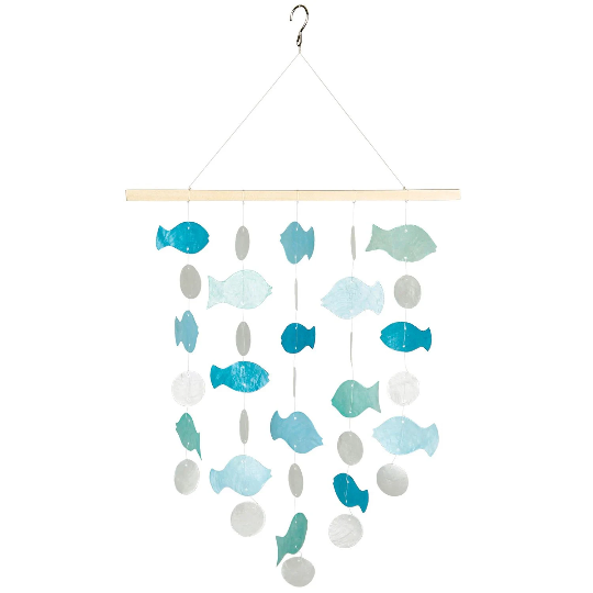21" Inline Fish Capiz Wind Chime by Woodstock | Patio Chimes