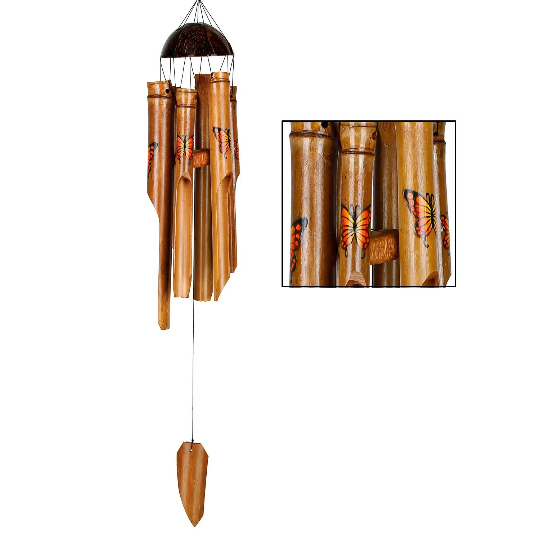 24" Orange Butterfly Bamboo Wind Chime by Woodstock | Outdoor Chimes | Housewarming Gifts | Butterfly Gifts | Patio Decor | Yard Chimes
