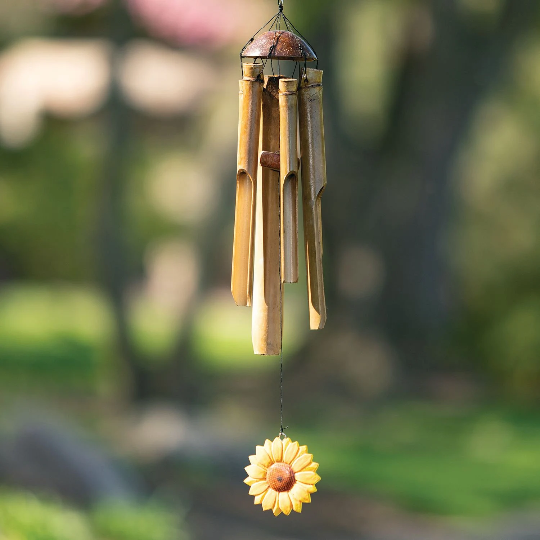 24" Sunflower Bamboo Wind Chime by Woodstock | Outdoor Chimes | Housewarming Gifts | Sunflower Gifts | Patio Decor | Yard Chimes