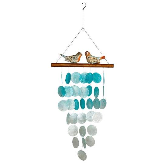 29" Painted Love Birds Capiz Wind Chime by Woodstock | Patio Chimes | Housewarming Gifts | Coastal Decor | Window Chimes | Gifts for Her
