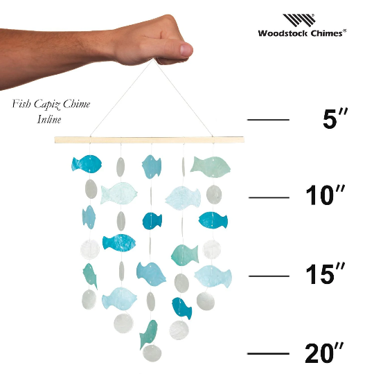21" Inline Fish Capiz Wind Chime by Woodstock | Patio Chimes