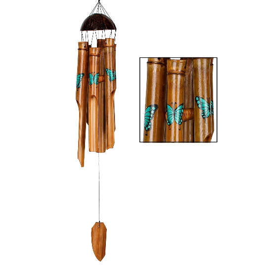 24" Teal Butterfly Bamboo Wind Chime by Woodstock | Outdoor Chimes | Housewarming Gifts | Butterfly Gifts | Patio Decor | Yard Chimes