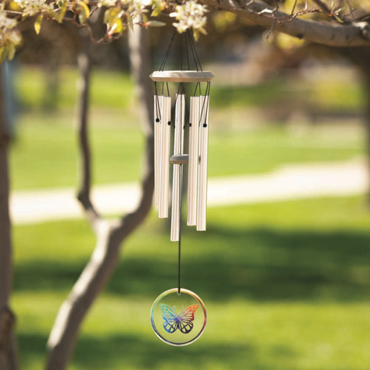 22" Habitats Glass Butterfly Wind Chime by Woodstock | Patio Chimes