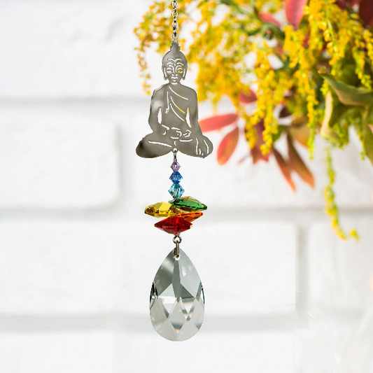 Crystal Buddha Suncatcher by Woodstock | Rainbow Maker | Crystal Ornament | Light Catcher | Friendship Gifts