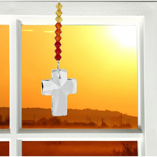 Small Crystal Sunrise Cross Suncatcher by Woodstock | Rainbow Makers | Cross Orniments | Religious Gifts