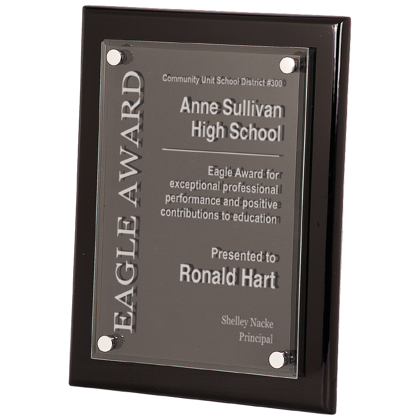 Custom 9"x12" Black Piano Finish Floating Acrylic Plaque | Personalized Plaques | Office Awards | School Awards | Business Gifts