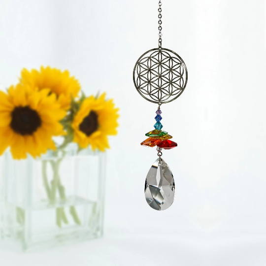 Crystal Flower of Life Suncatcher | Rainbow Maker | Crystal Ornaments | Light Catcher | Gifts for Her