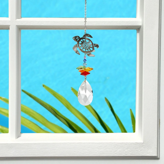 Crystal Sea Turtle Suncatcher by Woodstock | Rainbow Maker | Crystal Ornament | Light Catcher | Gifts for Her