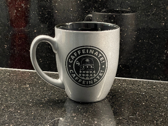 Dalek Caffeinate Coffee Mug | Large Doctor Who Inspired Ceramic Bistro Coffee Cup | Coffee House Style Dr Who Dalek Coffee Mug | Whovian Gifts