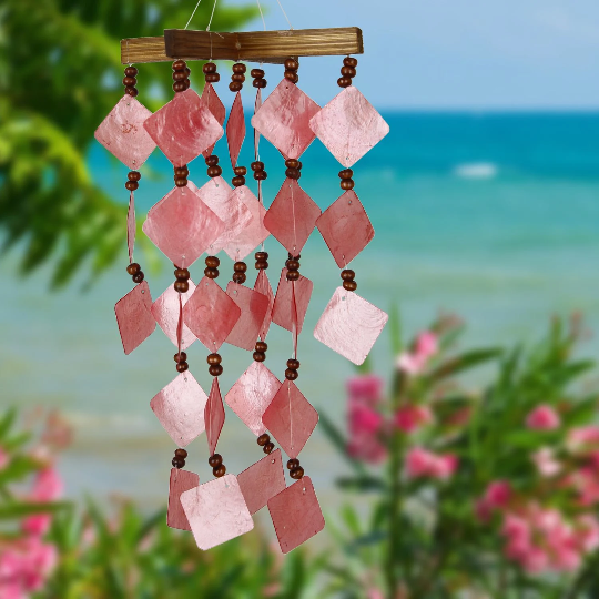 14" Mini Diamond Capiz Wind Chime by Woodstock - Multiple Colors | Outdoor Wind Chimes