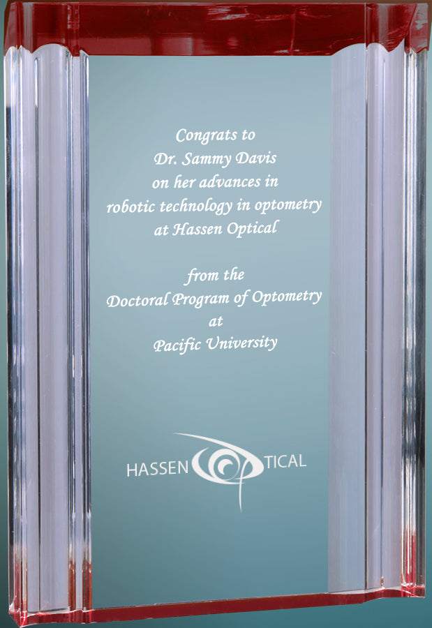 Custom Self Standing Red Channel Acrylic Award | Engraving Included | Business Awards