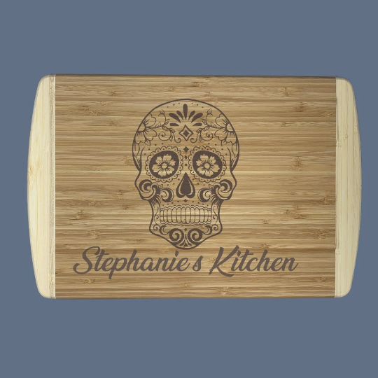 Sugar Skull Bamboo Cutting Boards | Personalized Day Of The Dead Wood Cutting Boards | Different Styles Available