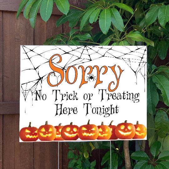 Halloween Yard Sign | Trick R Treat Candy Sign | Large Holiday Sign with Metal Stake Included | 24"x18" Lawn Sign