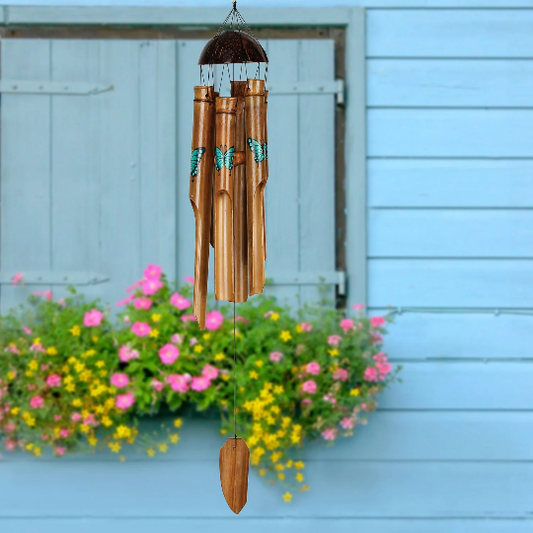 24" Teal Butterfly Bamboo Wind Chime by Woodstock | Outdoor Chimes | Housewarming Gifts | Butterfly Gifts | Patio Decor | Yard Chimes