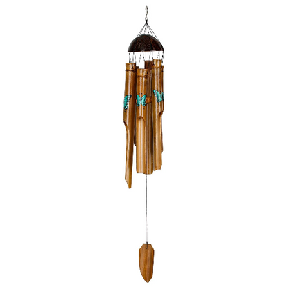 24" Teal Butterfly Bamboo Wind Chime by Woodstock | Outdoor Chimes | Housewarming Gifts | Butterfly Gifts | Patio Decor | Yard Chimes