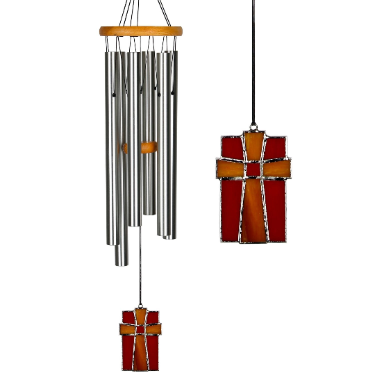 28" Amazing Grace Stained Glass Wind Chime by Woodstock | Indoor/Outdoor Wind Chimes | Cross Wind Chimes | Religious Wind Chimes