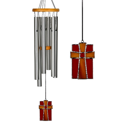 28" Amazing Grace Stained Glass Wind Chime by Woodstock | Indoor/Outdoor Wind Chimes | Cross Wind Chimes | Religious Wind Chimes