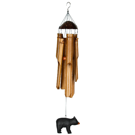 23" Half Coconut Bear Bamboo Wind Chime by Woodstock | Outdoor Patio Chimes | #A38
