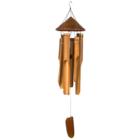 34" Woven Hat Bamboo Wind Chime by Woodstock | Outdoor Chimes | Housewarming Gifts | Patio Chimes | Yard Decorations | Bamboo Chimes