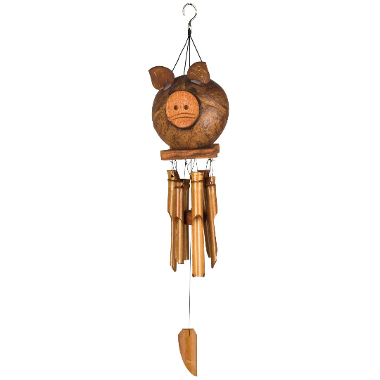 22" Coco Pig Bamboo Wind Chime by Woodstock | Patio Wind Chimes
