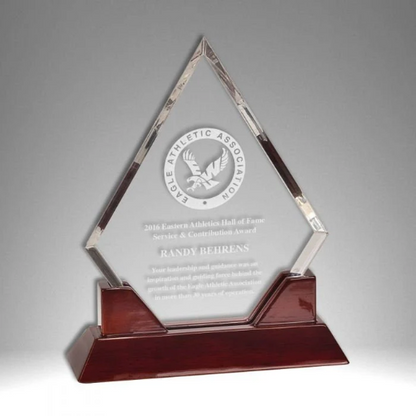 Personalized Diamond Acrylic Award with Rosewood Base | Accomplishment & Achievement Trophies | Business Office Awards | Engraving Included
