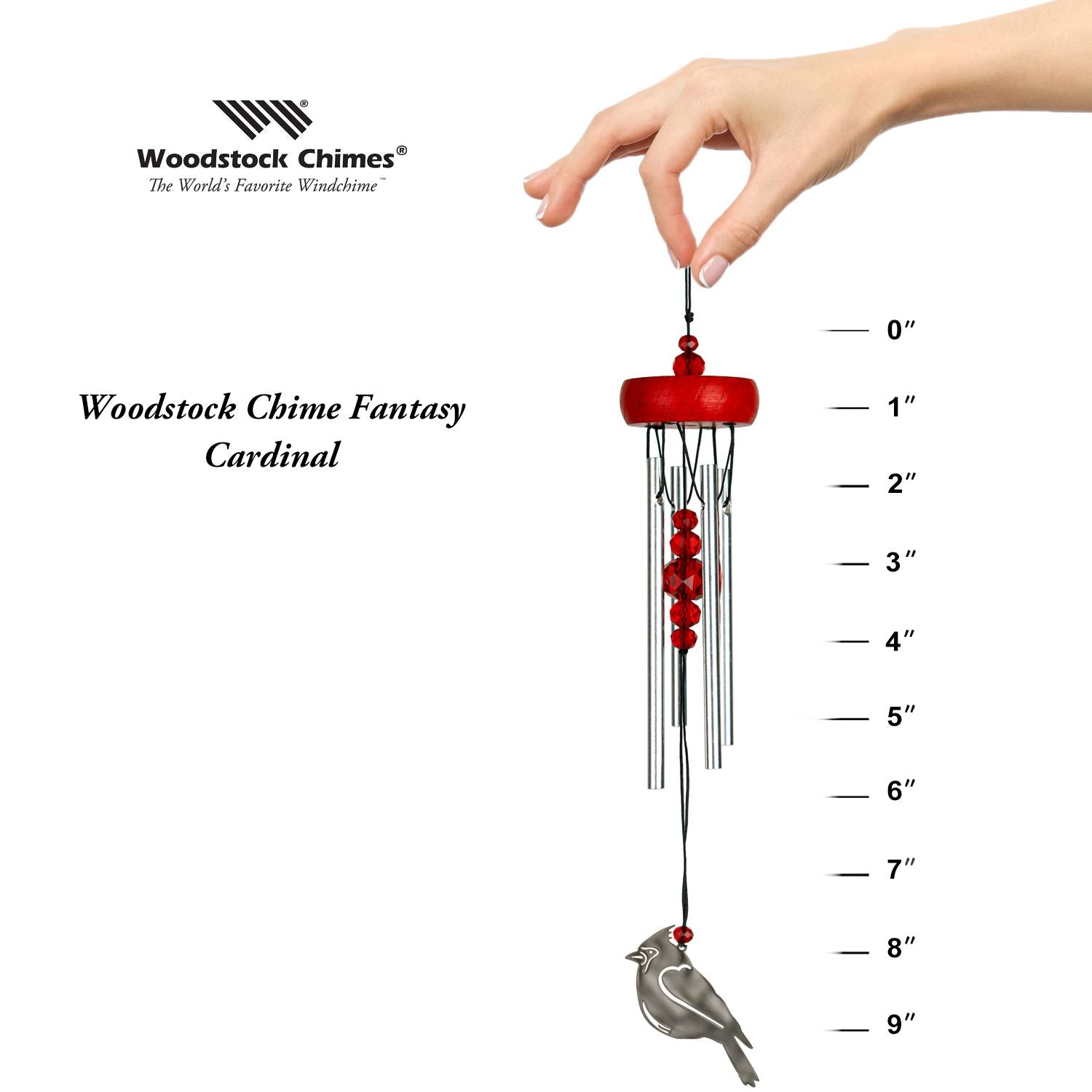10" Cardinal Red Bird Fantasy Chime by Woodstock | Small Window Chime | Secret Santa Gift