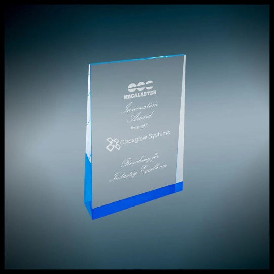 7" Blue Wedge Acrylic Award | Accomplishment & Achievement Trophits | Business Office Awards | Corporate Awards | Engraving Included