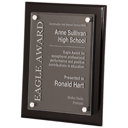 Custom 9"x12" Black Piano Finish Floating Acrylic Plaque | Personalized Plaques | Office Awards | School Awards | Business Gifts