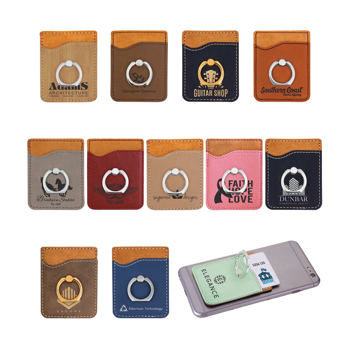 Custom Cell Phone Wallet with Silver Ring | ID Holder | Credit Card Holder | Business Card Holder | Personalized Gifts