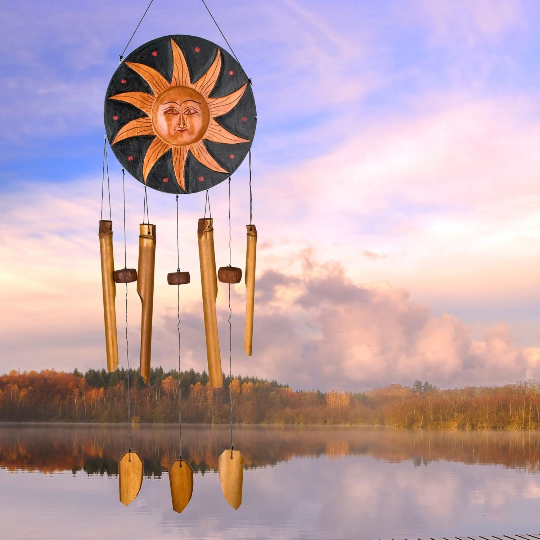 37" Celestial Sun Bamboo Wind Chime by Woodstock | Outdoor Wind Chimes | Gifts for Mom