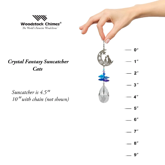 Crystal Cat & Moon Suncatcher | Rainbow Maker | Crystal Ornament | Light Catcher | Gifts for Her