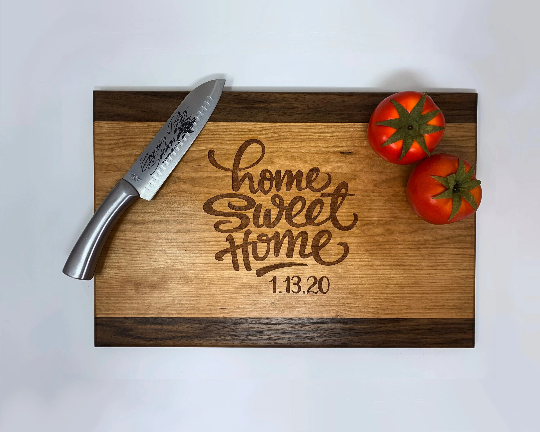Custom Home Sweet Home Cherry & Walnut Wood Cutting Board | Housewarming Gifts | Gifts for Grandma | Gifts for Mom | New Home Gifts