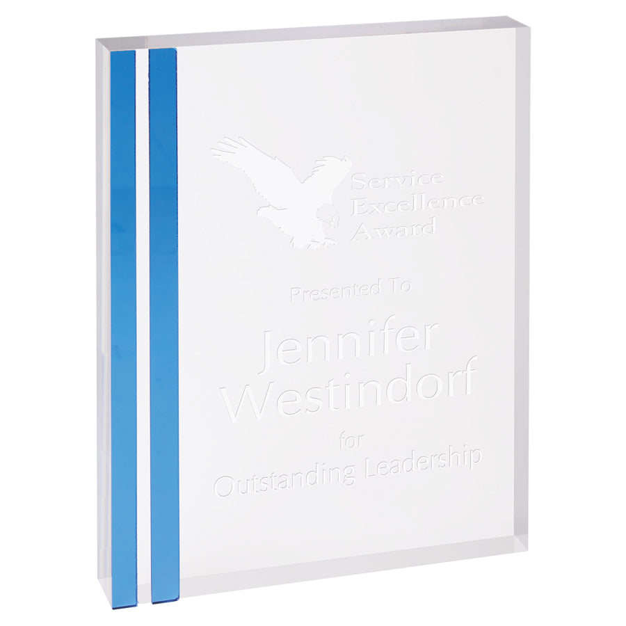 Custom Acrylic Award with Blue Striped Edge | Engraving Included | Business Awards