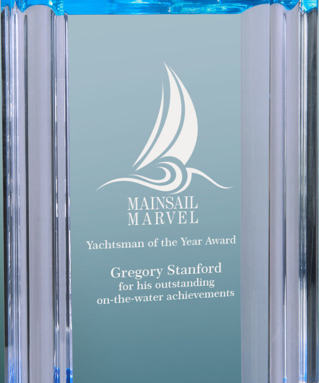 Custom Self Standing Blue Channel Acrylic Award | Engraving Included | Office Awards
