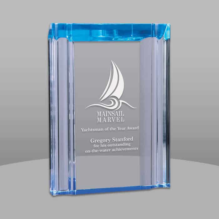 Custom Self Standing Blue Channel Acrylic Award | Engraving Included | Office Awards
