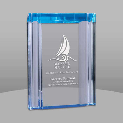 Custom Self Standing Blue Channel Acrylic Award | Engraving Included | Office Awards