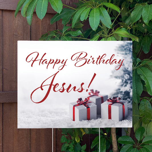 Christmas Yard Sign | Happy Birthday Jesus | Large Holiday Sign with Metal Stake Included | 24"x18" Lawn Sign