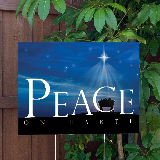 Christmas Yard Sign | Peace on Earth | Large Holiday Sign with Metal Stake Included | 24"x18" Lawn Sign