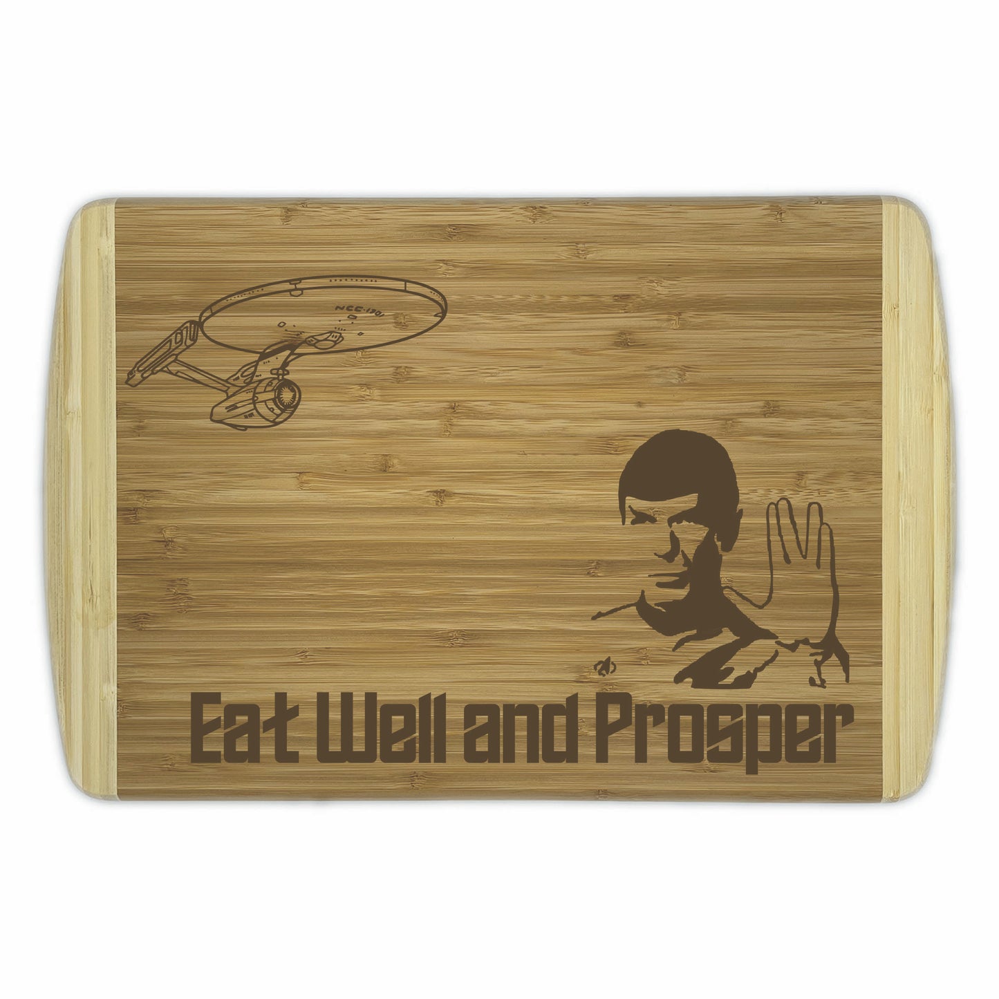 Star Trek Bamboo Cutting Boards | Spock | Eat Well and Prosper Wood Cutting Boards | Different Styles Available