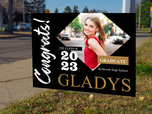 24"x18" Personalized Graduation Yard Lawn Sign | Class of 2023 with Your Photo or Art | Metal Stake is Included | Senior Signs