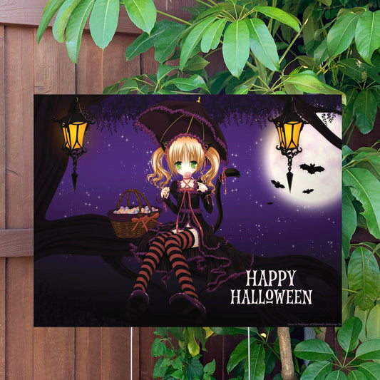 Halloween Yard Sign | Cute Gothic Witch | Large Holiday Sign with Metal Stake Included | 24"x18" Lawn Sign