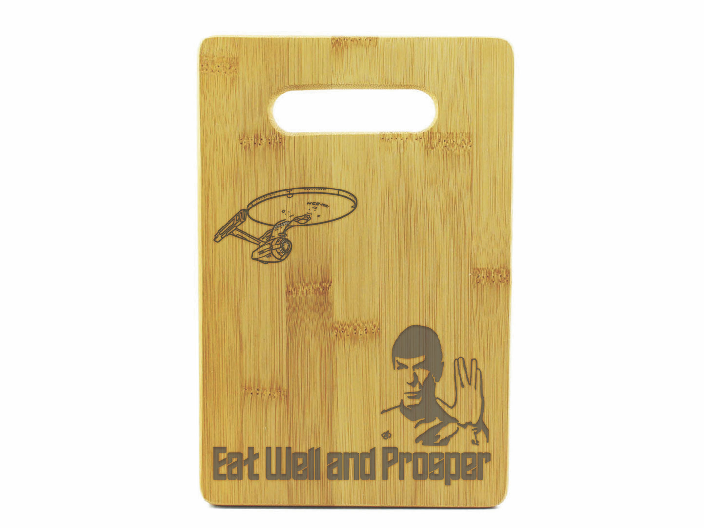 Star Trek Bamboo Cutting Boards | Spock | Eat Well and Prosper Wood Cutting Boards | Different Styles Available