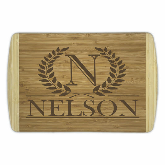 Laurel Wreath Bamboo Cutting Boards | Personalized Family Name Wood Cutting Boards | Different Styles Available