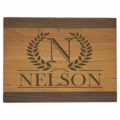 Laurel Wreath Premium Cutting Boards | Personalized Family Name Wood Cutting Boards | Different Styles Available
